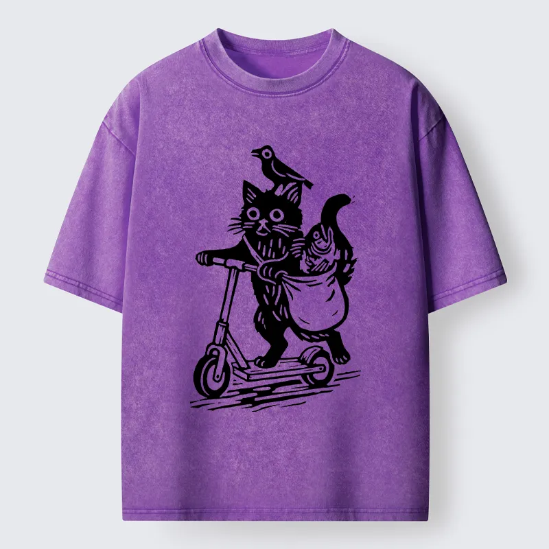 Tokyo-Tiger Cat Skateboarding Washed T-Shirt Sale