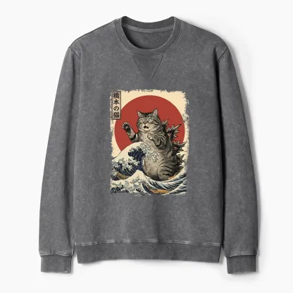 Tokyo-Tiger Catzilla Is Causing Destruction Washed Terry Sweatshirt
