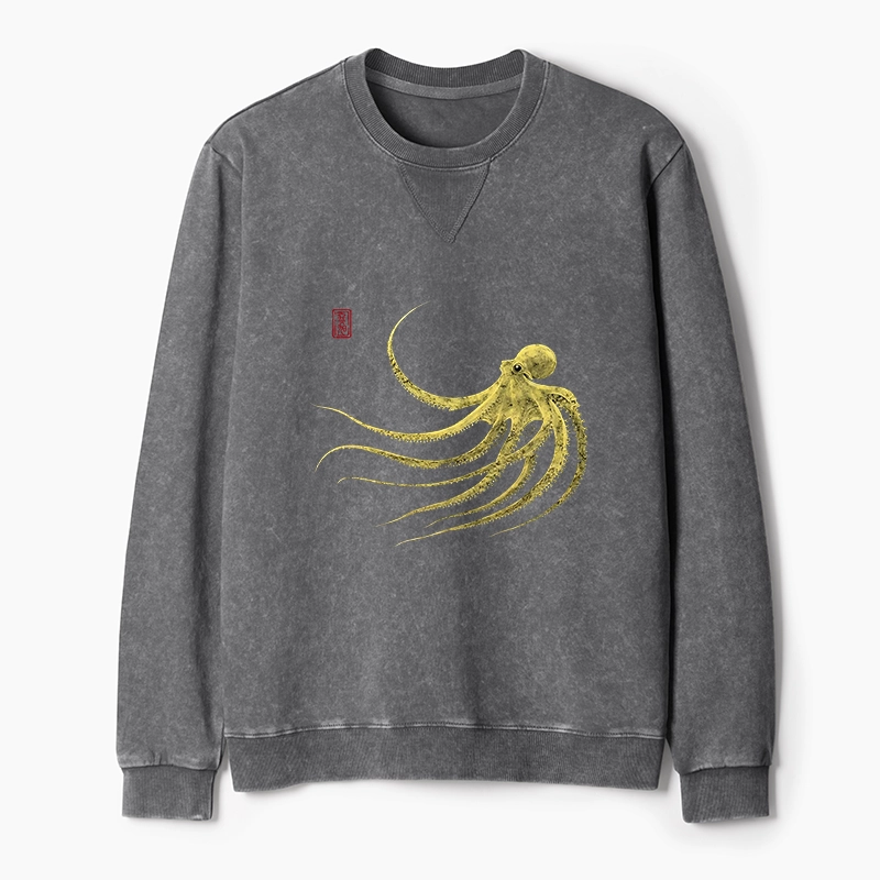 Tokyo-Tiger Retro Octopus Japanese Washed Terry Sweatshirt