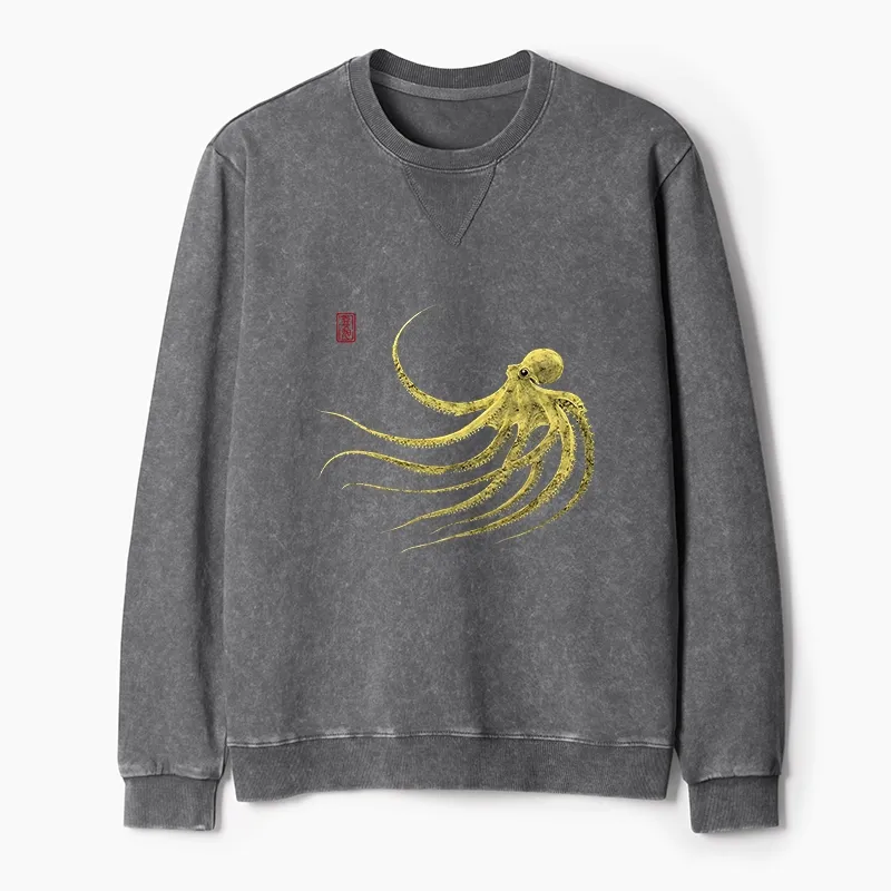 Tokyo-Tiger Retro Octopus Japanese Washed Terry Sweatshirt