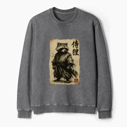 Tokyo-Tiger Retro Raccoon Samurai Washed Terry Sweatshirt