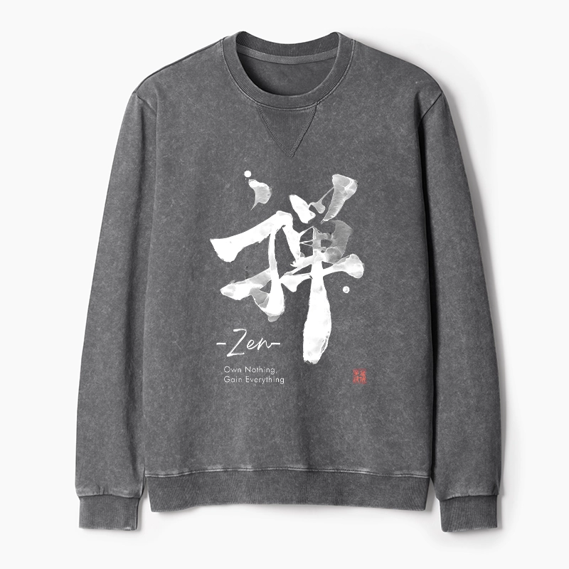 Tokyo-Tiger Zen Texts Washed Terry Sweatshirt