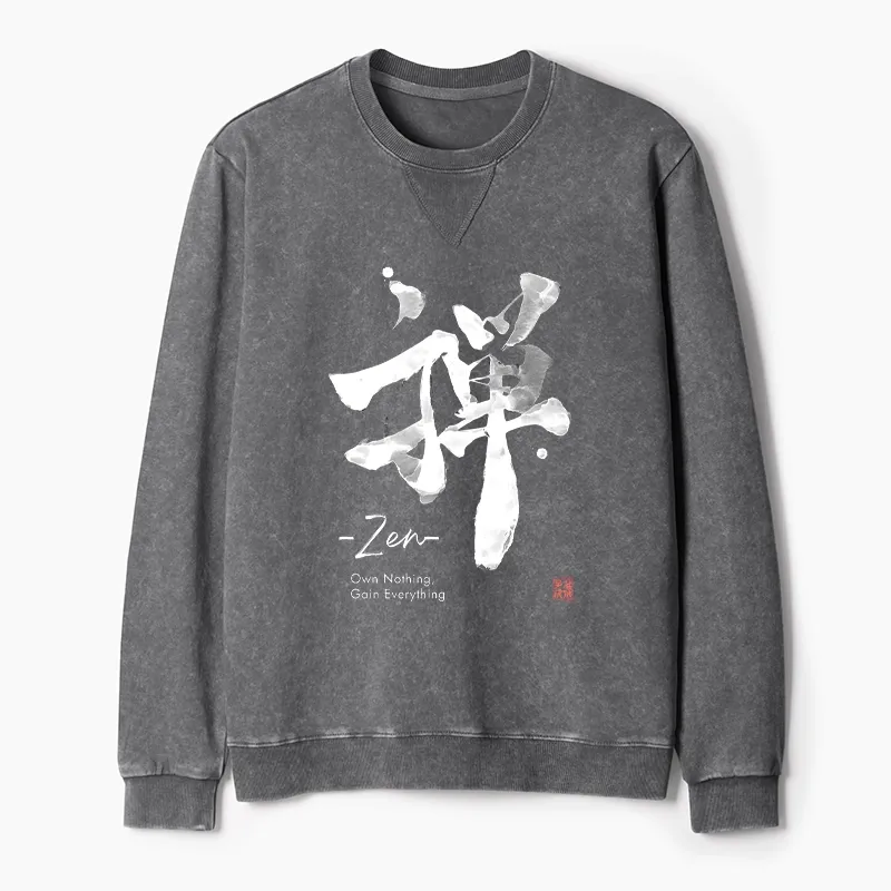 Tokyo-Tiger Zen Texts Washed Terry Sweatshirt