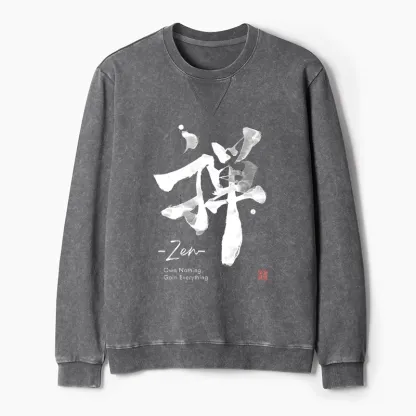 Tokyo-Tiger Zen Texts Washed Terry Sweatshirt