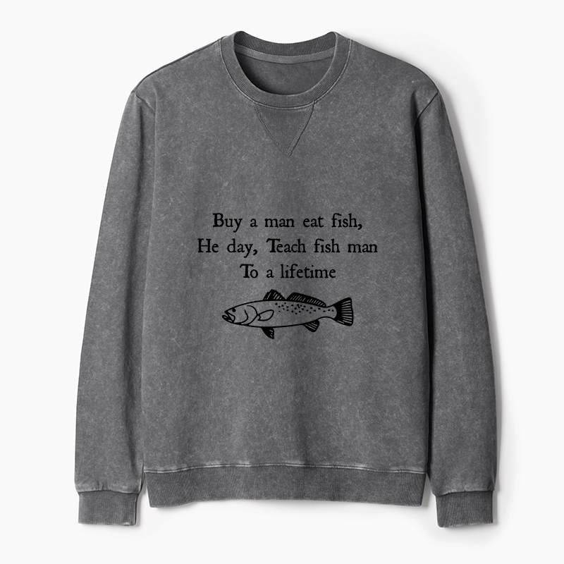 Tokyo-Tiger Man Eat Fish Meme Washed Terry Sweatshirt