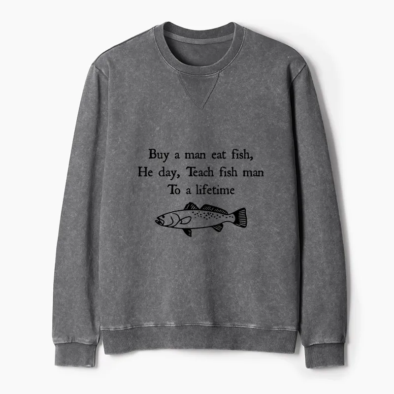 Tokyo-Tiger Man Eat Fish Meme Washed Terry Sweatshirt