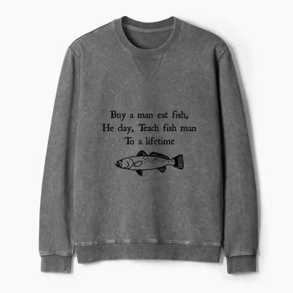 Tokyo-Tiger Man Eat Fish Meme Washed Terry Sweatshirt