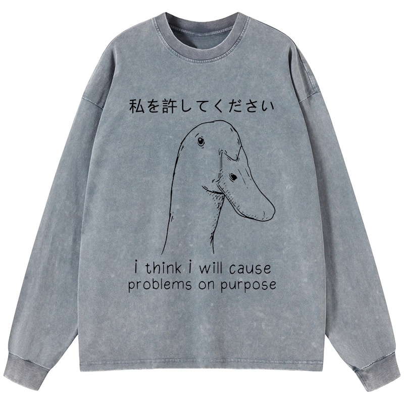 Tokyo-Tiger Stupid Goose Funny Washed Long Sleeve T-Shirt