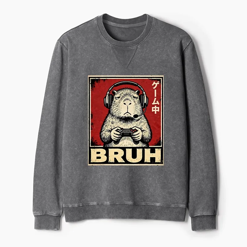 Tokyo-Tiger Funny Capybara Playing Games Washed Terry Sweatshirt