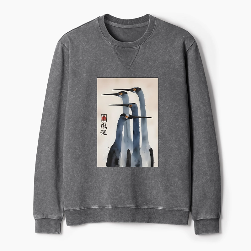 Tokyo-Tiger Retro Sandhill Crane Terry Sweatshirt