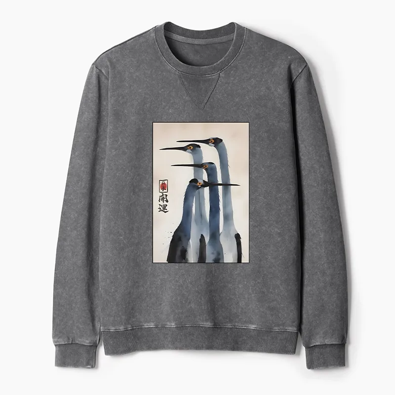 Tokyo-Tiger Retro Sandhill Crane Terry Sweatshirt