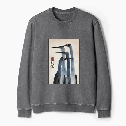 Tokyo-Tiger Retro Sandhill Crane Terry Sweatshirt