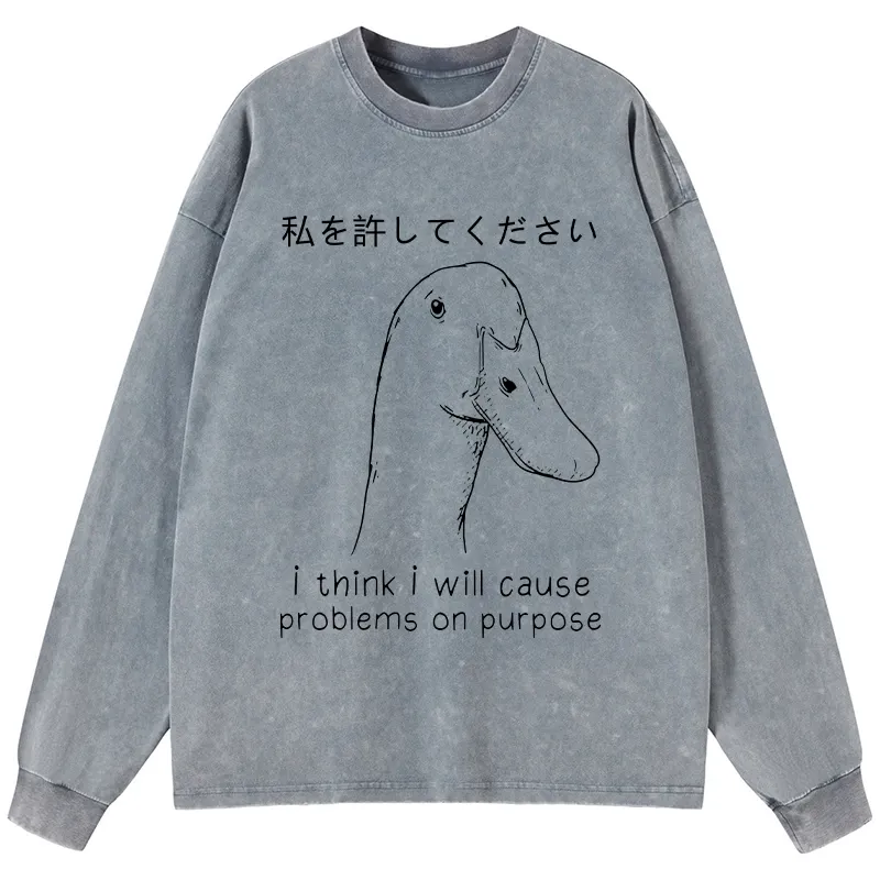 Tokyo-Tiger Stupid Goose Funny Washed Long Sleeve T-Shirt Sale