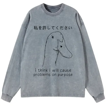 Tokyo-Tiger Stupid Goose Funny Washed Long Sleeve T-Shirt