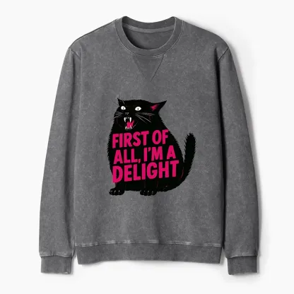 Tokyo-Tiger Roaring Black Cat Washed Terry Sweatshirt