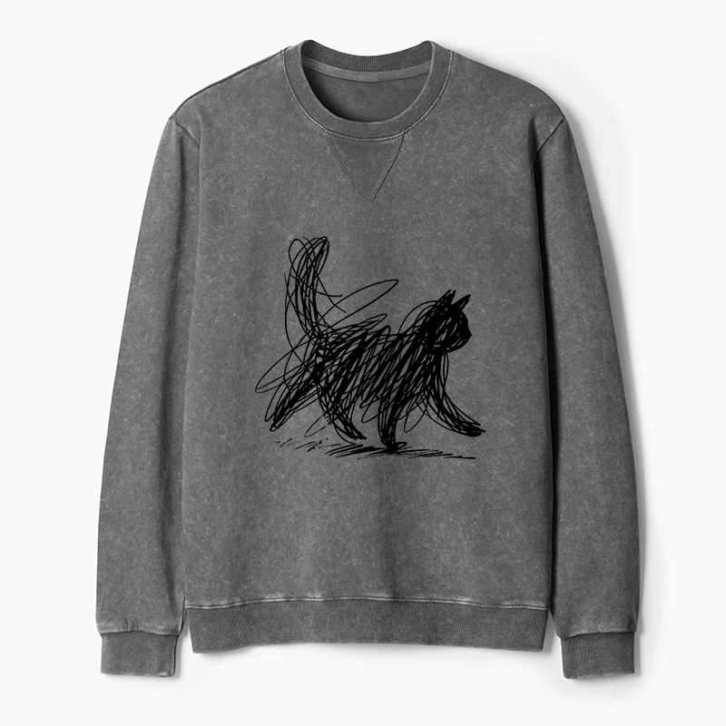 Tokyo-Tiger Minimalist Cat Art Washed Terry Sweatshirt