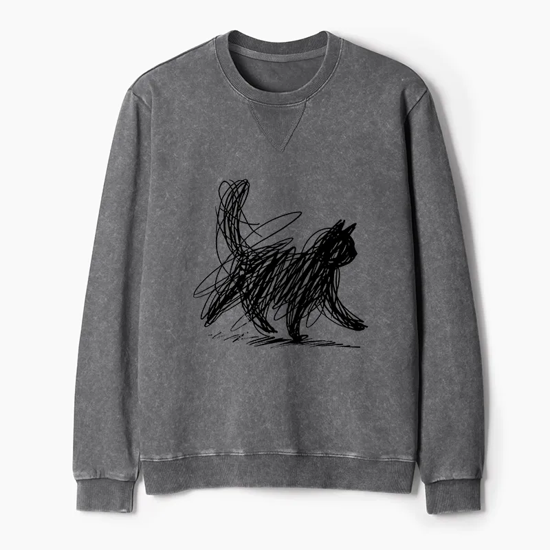 Tokyo-Tiger Minimalist Cat Art Washed Terry Sweatshirt