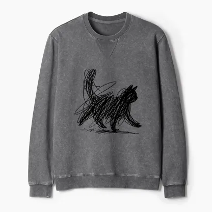 Tokyo-Tiger Minimalist Cat Art Washed Terry Sweatshirt