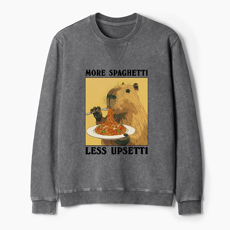 Tokyo-Tiger Capybara Eating Pasta Washed Terry Sweatshirt