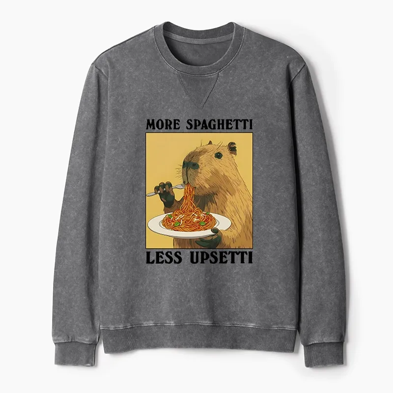 Tokyo-Tiger Capybara Eating Pasta Washed Terry Sweatshirt