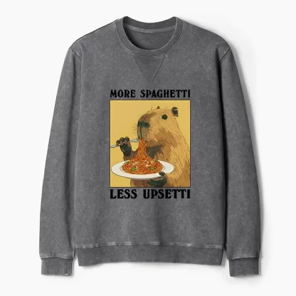 Tokyo-Tiger Capybara Eating Pasta Washed Terry Sweatshirt