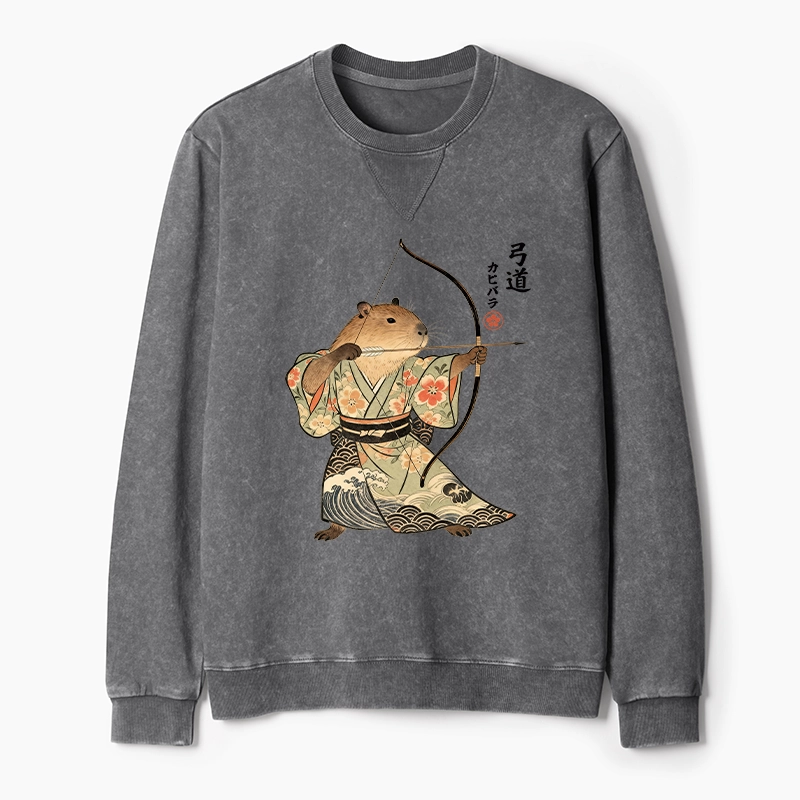 Tokyo-Tiger Capybara Archery Washed Terry Sweatshirt