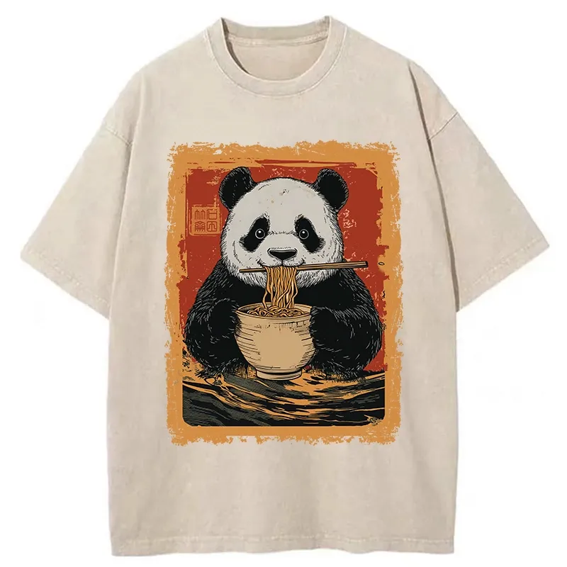 Tokyo-Tiger Ramen Lover Panda Washed T-Shirt