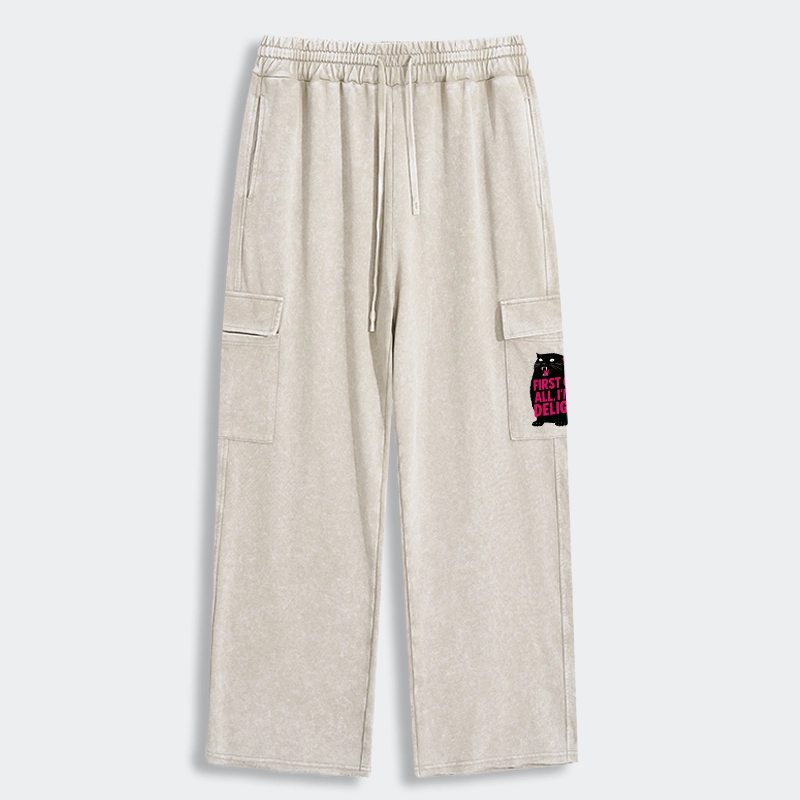 Tokyo-Tiger Roaring Black Cat Washed Utility Sweatpants