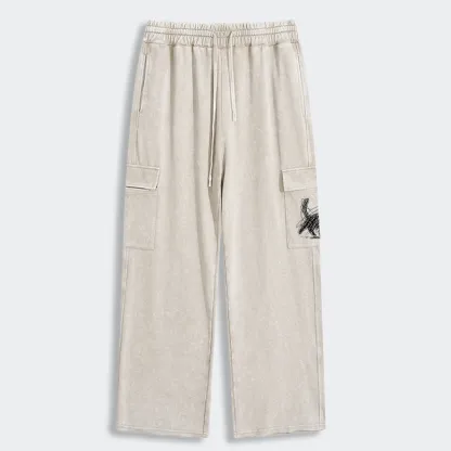 Tokyo-Tiger Minimalist Cat Art Washed Utility Sweatpants