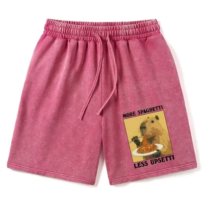 Tokyo-Tiger Capybara Eating Pasta Washed Shorts