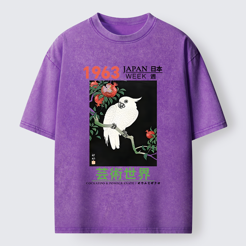 Tokyo-Tiger White Parrot Poster Washed T-Shirt