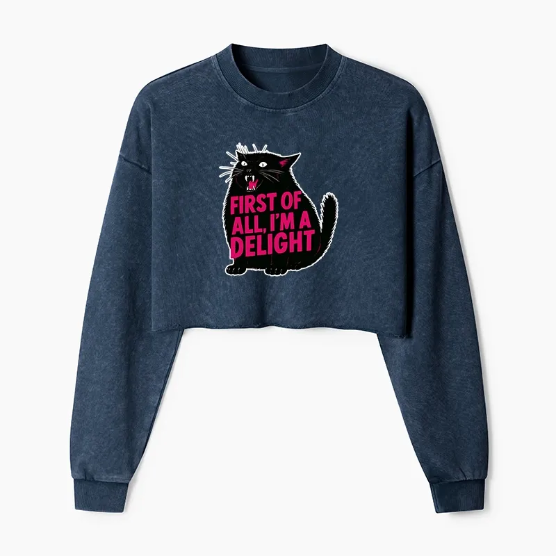 Tokyo-Tiger Roaring Black Cat Washed Crop Sweatshirt
