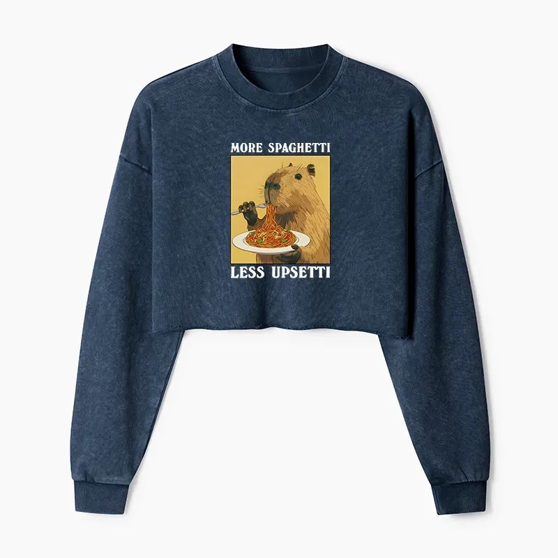 Tokyo-Tiger Capybara Eating Pasta Washed Crop Sweatshirt