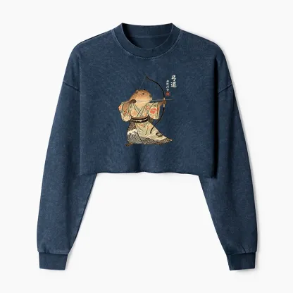 Tokyo-Tiger Capybara Archery Washed Crop Sweatshirt