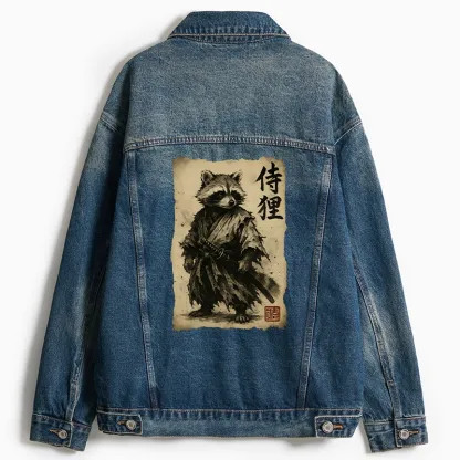 Tokyo-Tiger Retro Raccoon Samurai Jean Jacket