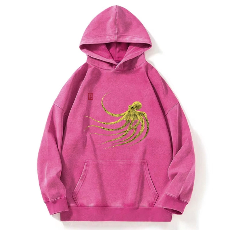 Tokyo-Tiger Retro Octopus Japanese Washed Hoodie