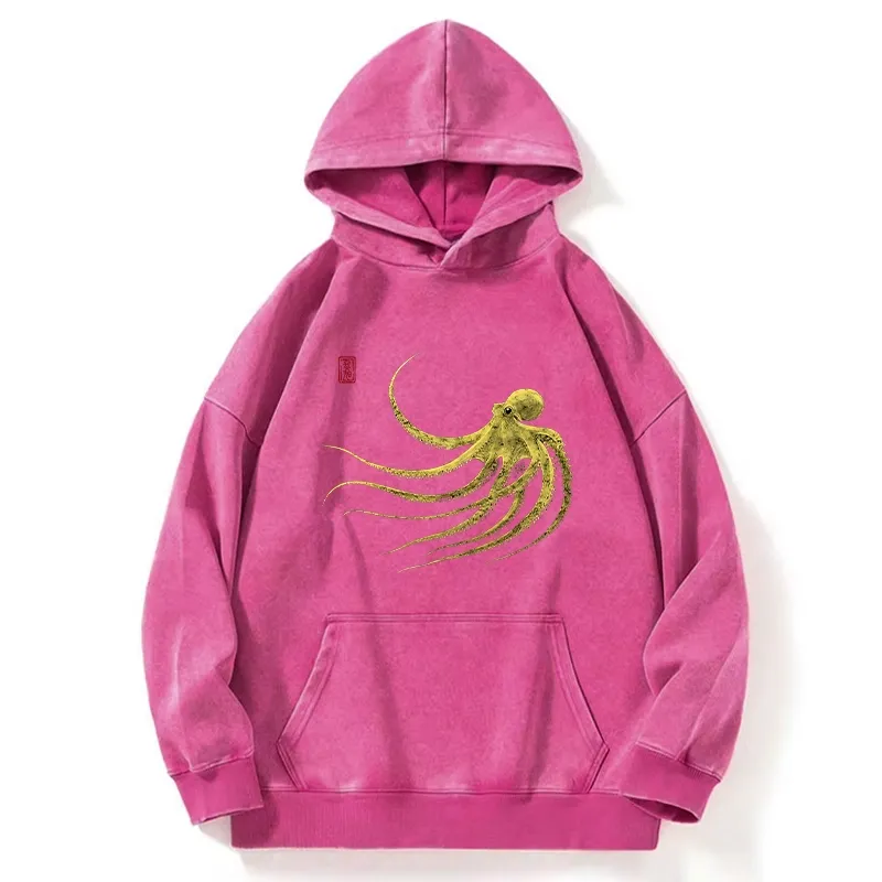 Tokyo-Tiger Retro Octopus Japanese Washed Hoodie