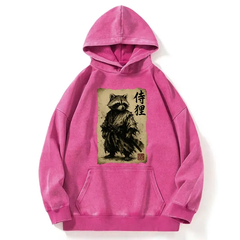 Tokyo-Tiger Retro Raccoon Samurai Washed Hoodie