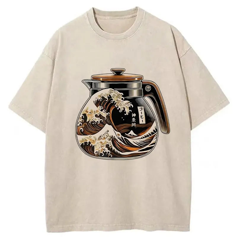 Tokyo-Tiger The Great Wave Off Coffee Washed T-Shirt