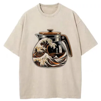 Tokyo-Tiger The Great Wave Off Coffee Washed T-Shirt