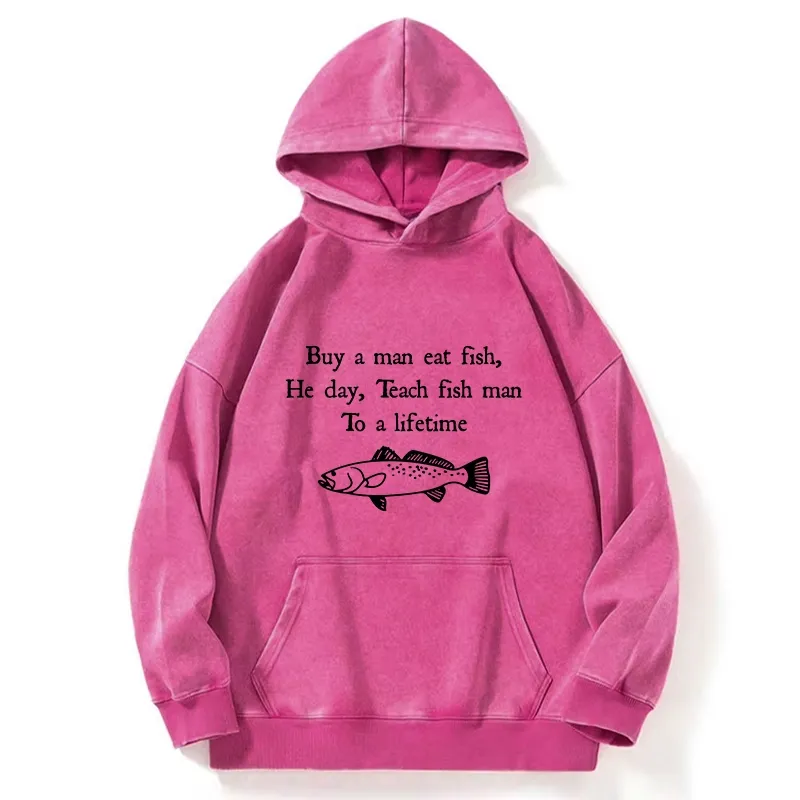 Tokyo-Tiger Man Eat Fish Meme Washed Hoodie