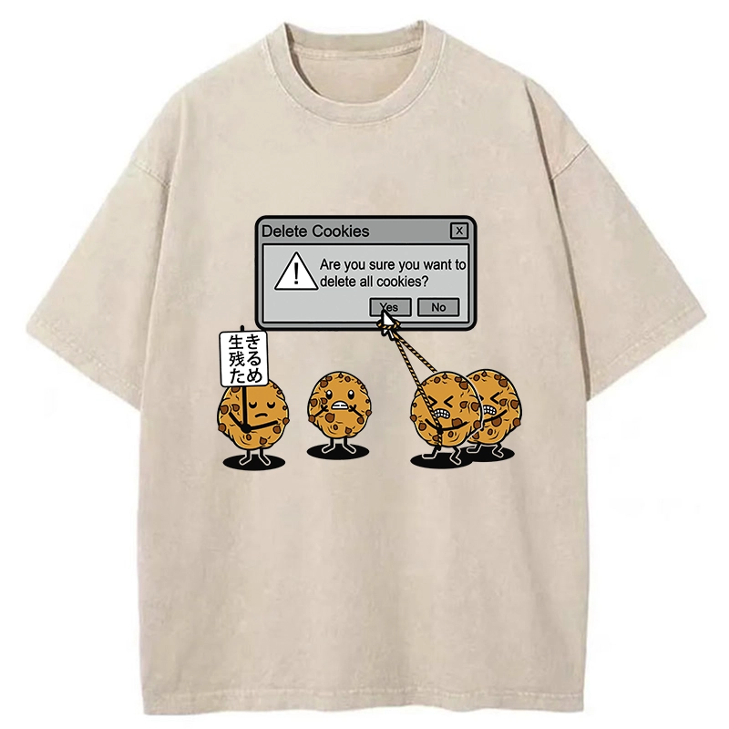 Tokyo-Tiger Funny Delete Cookies Washed T-Shirt