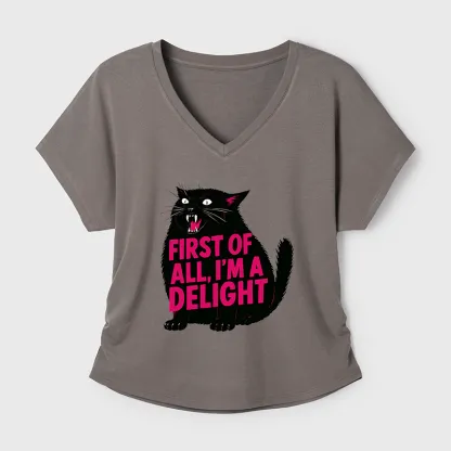 Tokyo-Tiger Roaring Black Cat Modal Dolman Sleeve T-Shirt