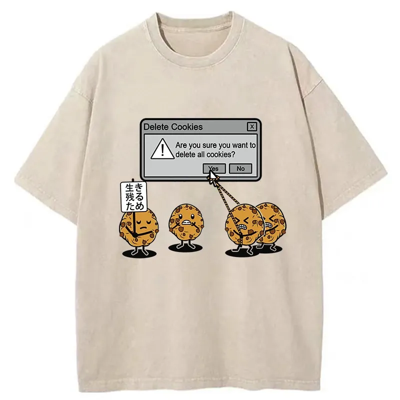 Tokyo-Tiger Funny Delete Cookies Washed T-Shirt Sale