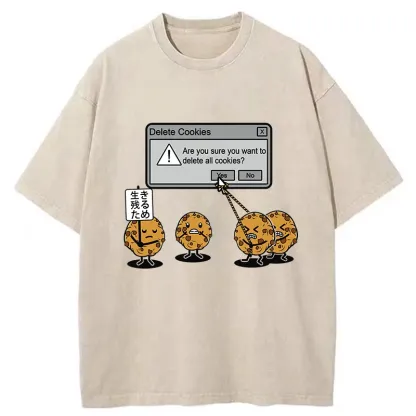 Tokyo-Tiger Funny Delete Cookies Washed T-Shirt