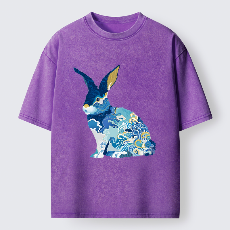 Tokyo-Tiger Japanese Traditional Patterned Rabbit Washed T-Shirt