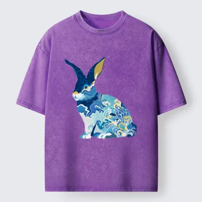 Tokyo-Tiger Japanese Traditional Patterned Rabbit Washed T-Shirt