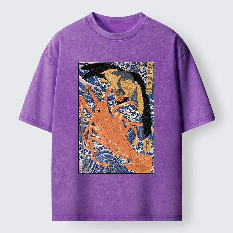 Tokyo-Tiger Ukiyo-e Lobster Washed T-Shirt