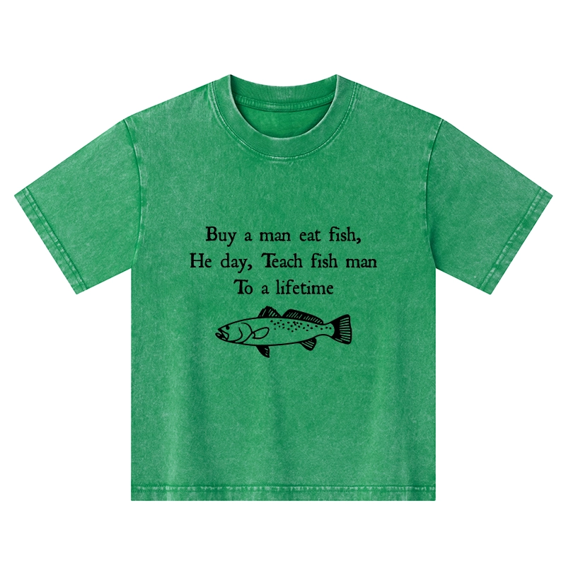 Tokyo-Tiger Man Eat Fish Meme Kids Washed T-Shirt