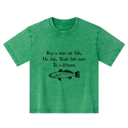 Tokyo-Tiger Man Eat Fish Meme Kids Washed T-Shirt